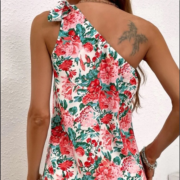 Boho Floral Print One Shoulder Top Blouse - Picture 3 of 15